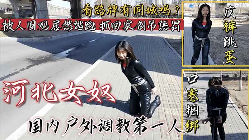 推荐【国产调教】女奴皮裤跳蛋口塞捆绑户外调教_看路牌有同城的吗？被人围观居然不听指挥害羞逃跑。抓回家里直接倒吊惩罚强制高潮