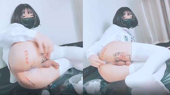 HHD-093 伪娘白丝产卵硅胶球塞菊花流出浓厚精液