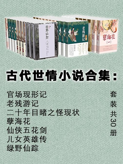古代世情小说合集：官场现形记+老残游记+二十年目睹之怪现状+孽海花+仙侠五花剑+儿女英雄传+绿野仙踪(套装共30册)